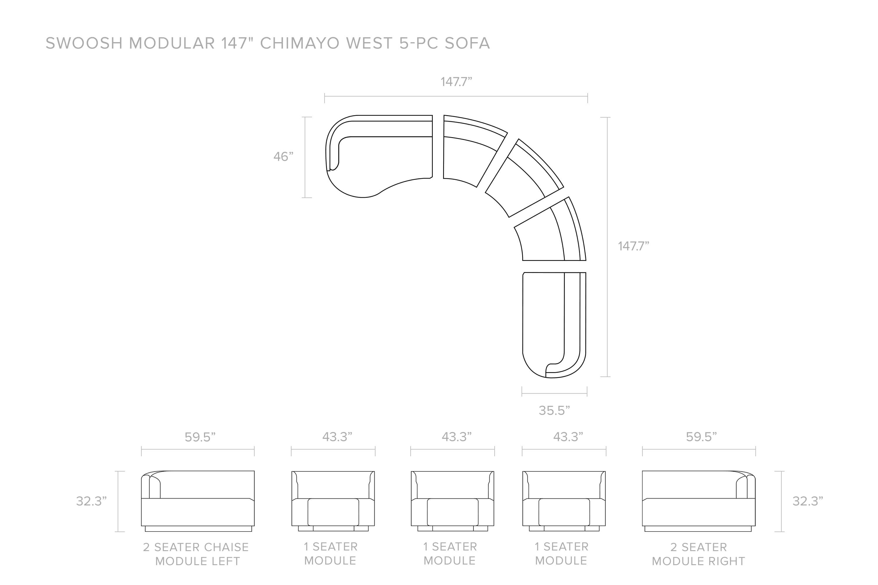 Swoosh Modular 147 Leavenworth 3-pc Sofa, Blanc Boucle - Kardiel