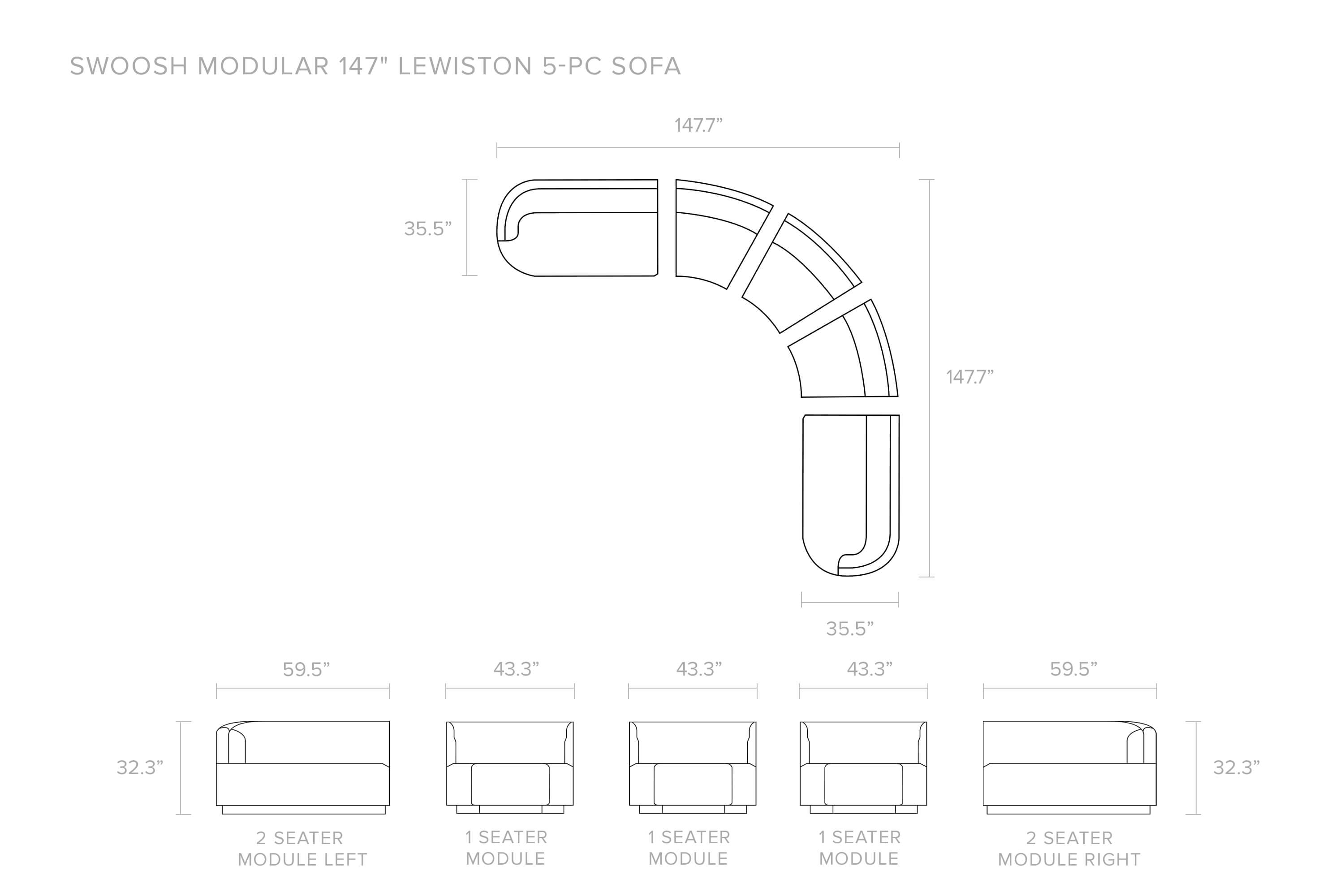 Swoosh Modular 147 Leavenworth 3-pc Sofa, Blanc Boucle - Kardiel