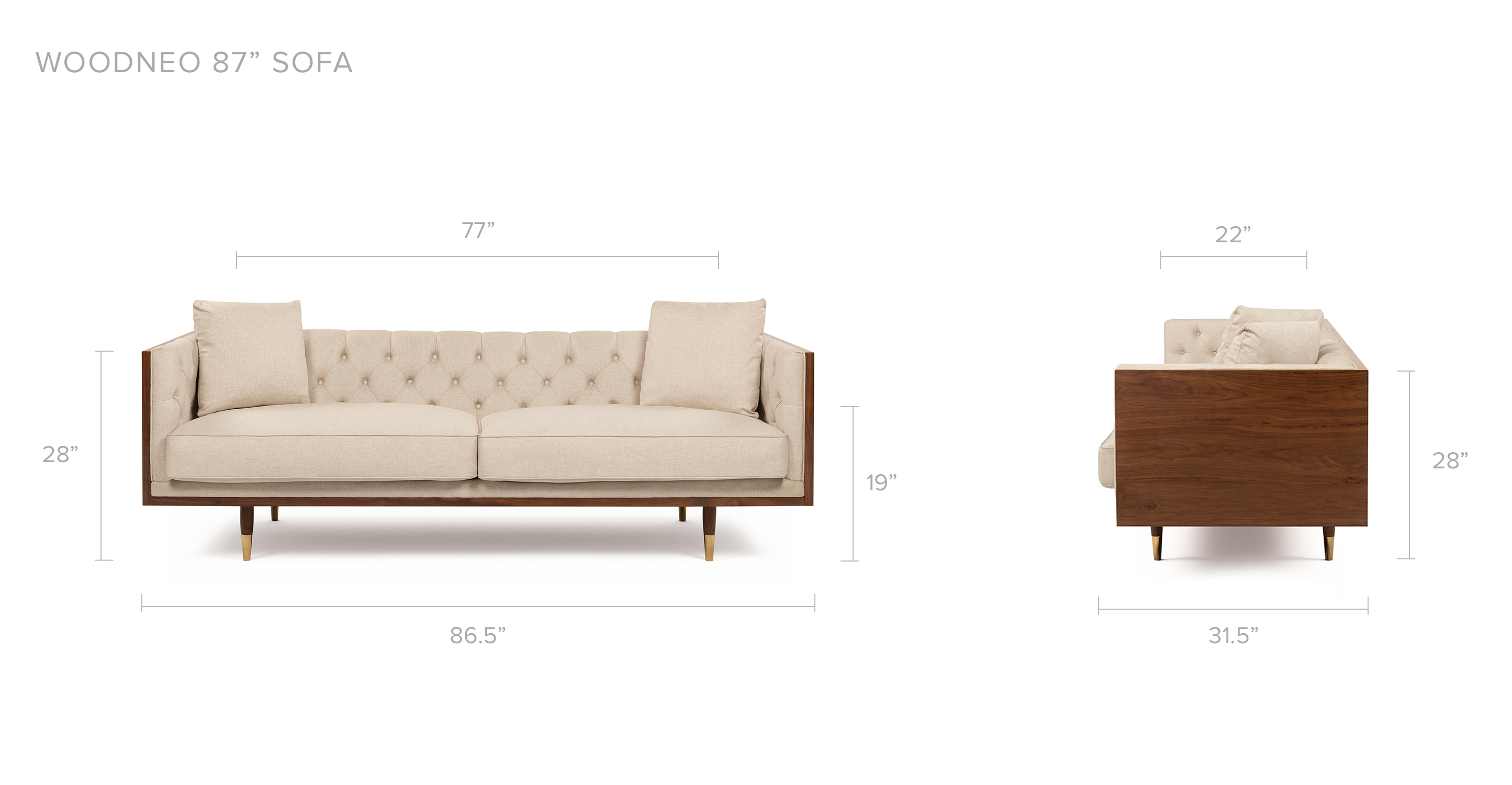 Woodrow Neo 87" Fabric Sofa Walnut Goldie Velvet