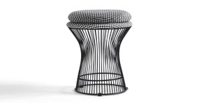 The Platner ottoman have a wide base that tapers up and meets a bucket seat also made of black stainless steel rods. 