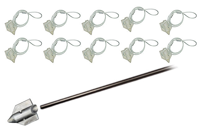 ten 4-inch bullet anchors with 48-inches of cable & anti-theft loop with 3-foot drive rod for installation