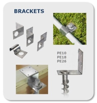 Different metal brackets for use with earth anchors