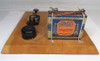 Vintage 1930s Speed-X Morse Code Practice Set with straight key, sounder/buzzer, mounted on wood base. Includes original Eveready No. 771 4½V "C" battery (dated 10/23/31) and Bud Radio International Morse Code chart. Great display piece for ham radio collectors!