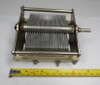 Cardwell single section air variable capacitor, 35-1150 pF, approximately 1000 V rating with 1/64 inch plate spacing. Compact 5 inch long multi-plate transmitting style unit with 1/4 inch shaft, dated August 1965. Ideal for RF amplifiers, antenna tuners, and ham radio projects. Quality vintage American-made Cardwell construction for reliable performance. Available from Nationwide Radio & Eq. Sales.