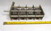 Miller 2104 4 section air variable capacitor, approximately 17-380 pF per section (365 pF max marked), estimated 1000 V rating with 1/64 inch plate spacing. Heavy-duty 7 5/8 inch long multi-gang unit with 1/4 inch shaft. Ideal for multi-band radios, antenna tuners, and ham radio projects. Quality vintage American-made Miller construction for reliable performance. Available from Nationwide Radio & Eq. Sales.