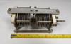National dual-section air variable capacitor marked 100. Approximately 8–120 pF per section at 3000 V peak with ~1/16″ plate spacing. Classic USA-made National Radio transmitting-style unit with 1/4″ shaft, ideal for HF amplifiers, balanced circuits, antenna tuners, or vintage radio restoration. Measures about 6″ long. Excellent condition for age. Perfect for ham radio builders seeking authentic National dual-section capacitors.