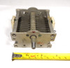 Military surplus G.E. T7660443-7 single-section air variable capacitor, 20–86 pF, approximately 1500 V peak rating. Classic USA-made multi-plate design with ceramic insulators, 1/4-inch shaft, and ~1/32-inch plate spacing. Ideal for amateur radio transmitters, receivers, antenna tuners, or restoration projects. Measures about 3-3/4 × 3-1/4 × 2-1/4 inches. Solid condition for surplus gear—perfect for ham radio builders needing reliable RF tuning components.