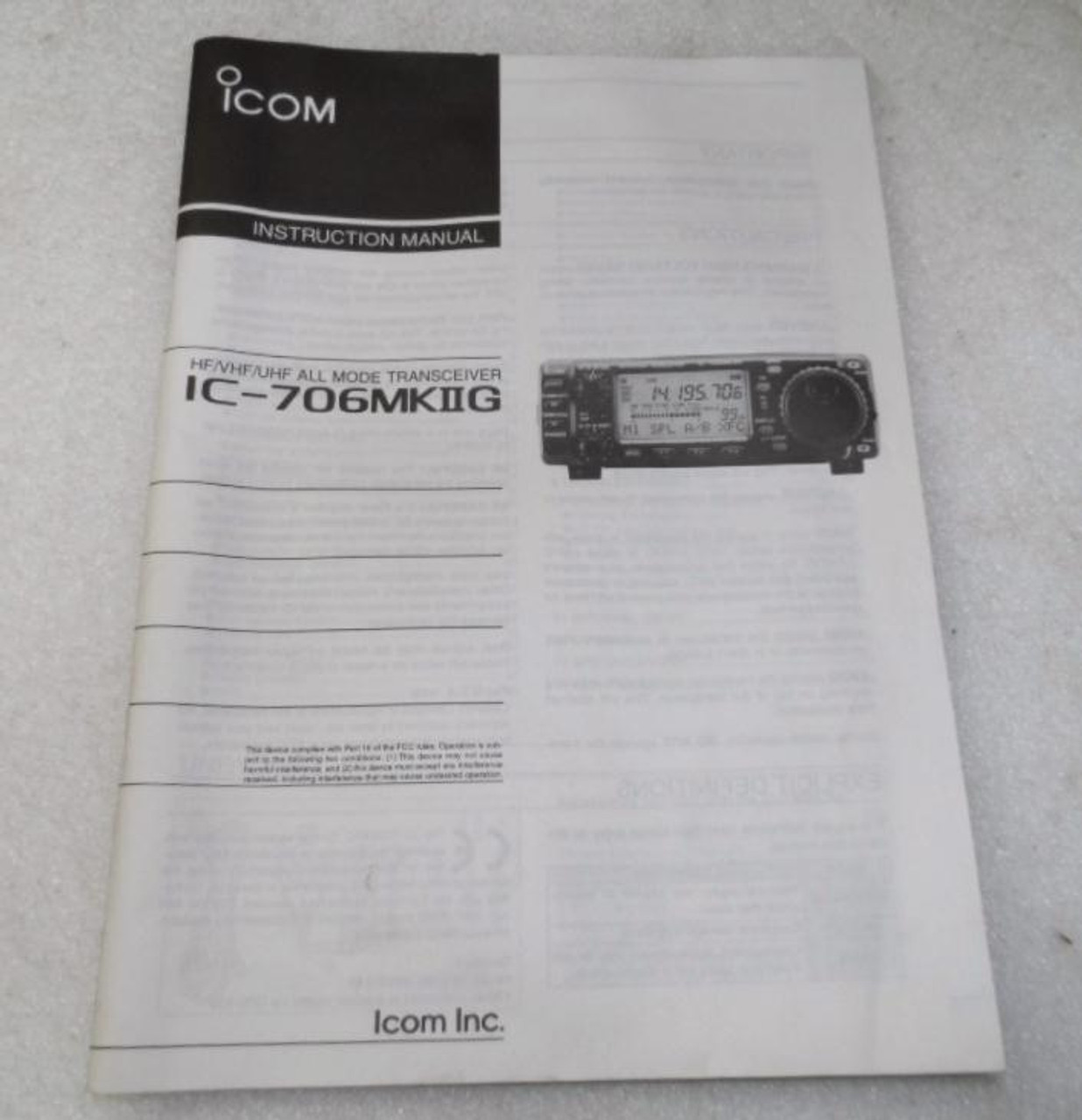 Icom IC-706 MkIIG Operation Manual ORIGINAL - Nationwide Radio