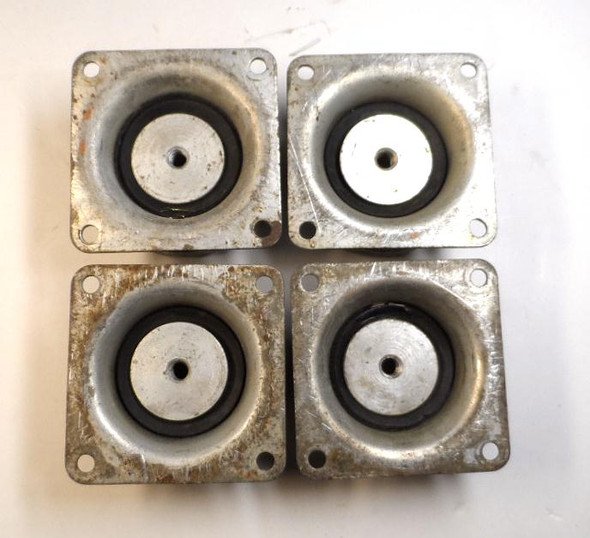 Set of 4 used Barry C-1015-T4 (NC1015-T4) Cupmount shock and vibration isolators. 1000 Series, ~30 lb max load, ideal for aircraft avionics, defense electronics, motors, and sensitive equipment. Reliable high-frequency isolation above 40 Hz. Great condition surplus mounts for protection against shock and vibration