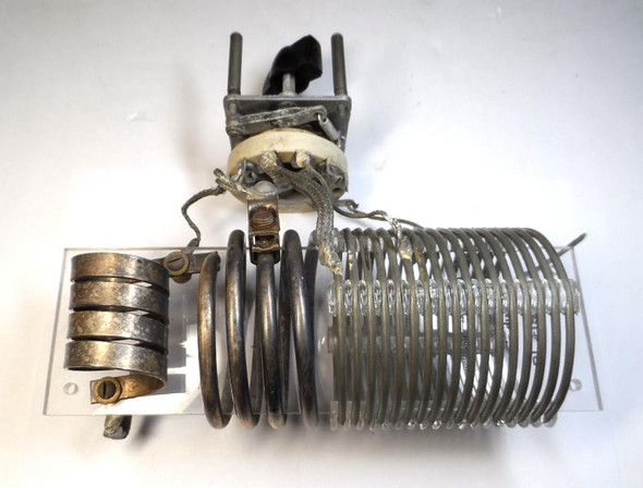 Used Air Dux PI 195-2 (Barker & Williamson) 1 kW HF Pi-network tank coil. Classic high-power inductor for 80-10 meter amateur radio amplifiers and transmitters. Excellent condition vintage piece ideal for homebrew 813, 4-400A, or 3-500Z linear amplifiers