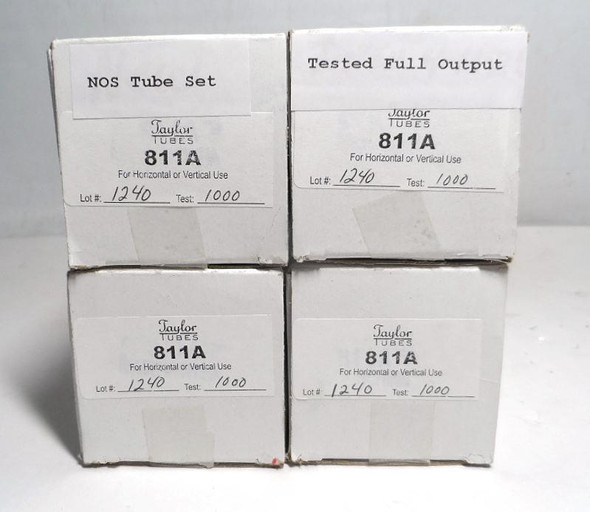 Matched set of 4 Taylor 811A NOS tubes from RF Parts. Lot #1240, fully tested to 1000 output. Excellent for Ameritron AL-811 and other HF amplifiers. Rare matched quad.