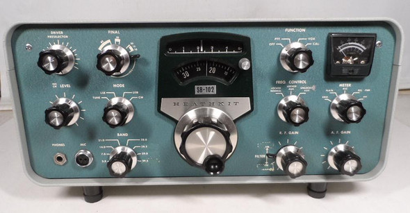 Vintage Heathkit SB-102 HF transceiver in Very Good cosmetic condition, untested. 80-10m SSB/CW tube rig with solid-state LMO. Classic collector/restoration project. Great for SB-series station. Nationwide shipping available.