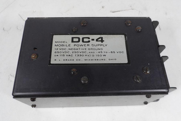 RL Drake DC-4 12V DC Mobile Power Supply with interface cable. For TR-4 / TR-4C series transceivers. Collector quality NOS. Perfect for mobile or portable Drake station. Nationwide shipping available.