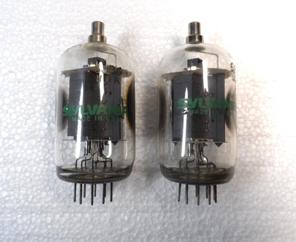 Set of 2 genuine Sylvania 6JB6 NOS beam power pentode vacuum tubes, tested 100% on Dynascan tube tester in excellent cosmetic condition with original boxes. Final amplifier tubes for Drake TR-4 series transceivers and T-4X transmitters. Strong emission, ready to restore full output. Premium USA-made tubes from Nationwide Radio & Eq Sales LLC