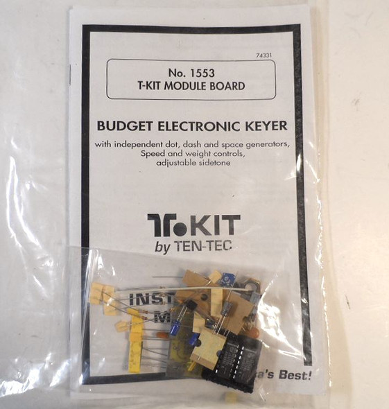 Ten-Tec Model 1553 T-Kit Budget Electronic Keyer unbuilt module board. Adjustable speed, weight, sidetone. Classic CW keyer circuit for beginners and homebrew rigs. Easy build, reliable Ten-Tec T-Kit accessory.