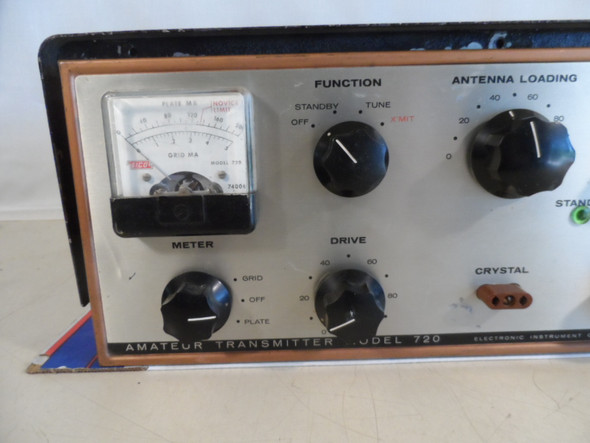 For sale: EICO 720 Amateur Radio CW Transmitter as a parts/repair unit. Covers 80-10 meters with 90W input and 6146 final. Missing bottom cover and inner final cage top cover but otherwise complete. Great project for restoration or parts donor. Ideal for vintage ham radio enthusiasts. Ships nationwide.
