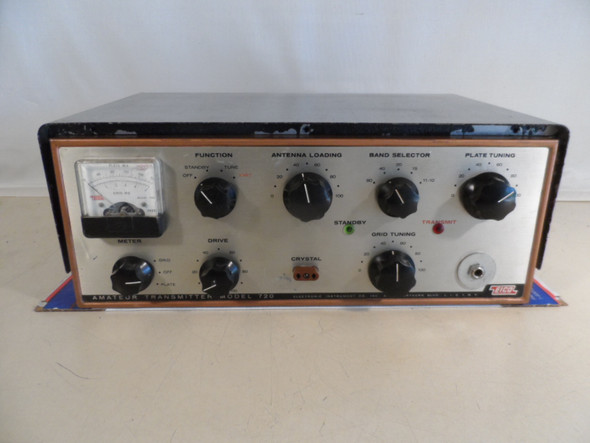 For sale: EICO 720 Amateur Radio CW Transmitter as a parts/repair unit. Covers 80-10 meters with 90W input and 6146 final. Missing bottom cover and inner final cage top cover but otherwise complete. Great project for restoration or parts donor. Ideal for vintage ham radio enthusiasts. Ships nationwide.