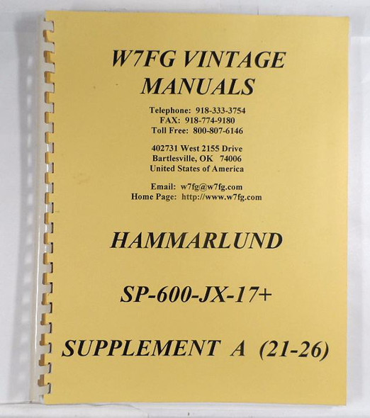 Air Force AN-45-434 & TO 31R2-4-18-502 Technical Operation & Service Manual reprint by W7FG Vintage Manuals for Hammarlund SP-600 JX-17 (plus) receiver. Includes performance modifications, schematics, alignment, and maintenance data. High-quality bound reprint for this classic military-grade HF communications receiver. Perfect for restoration and operation. Shop now at Nationwide Radio & Eq Sales."
