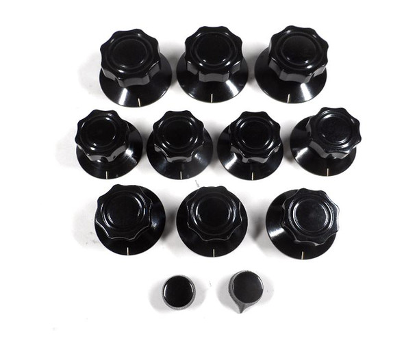 NOS Dakaware black phenolic knob set for Collins 51J & R-388/URR receivers (less two large band/tuning knobs). Original-style brass-insert knobs for authentic restoration. Perfect for ham radio collectors.