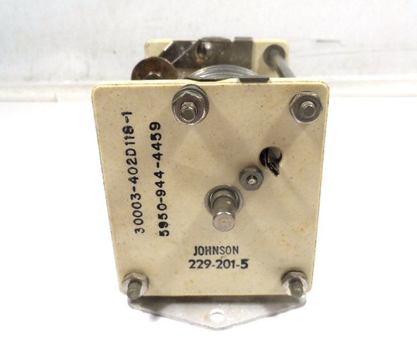 E.F. Johnson 229-201, Johnson 229-201-5, roller inductor, variable inductor, 10 uH roller coil, ceramic roller inductor, 1.5-11.5 uH, 1/4 inch shaft, Viking transmitter parts, HF antenna tuner inductor, amateur radio roller coil, Johnson ceramic inductor, vintage RF inductor