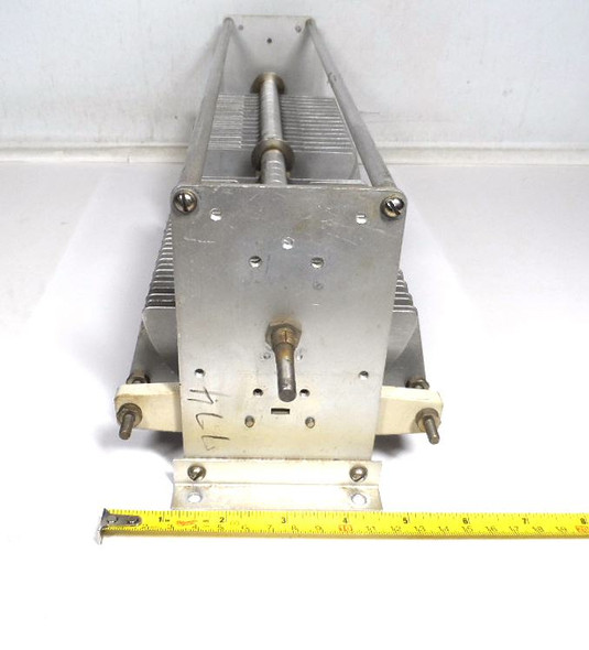 EF Johnson dual-section Type C air variable capacitor. ≈37-326 pF per section, 0.125" spacing, ¼" shaft, 19" long. Rugged high-voltage design for ham radio amplifiers & tuners. Vintage surplus.