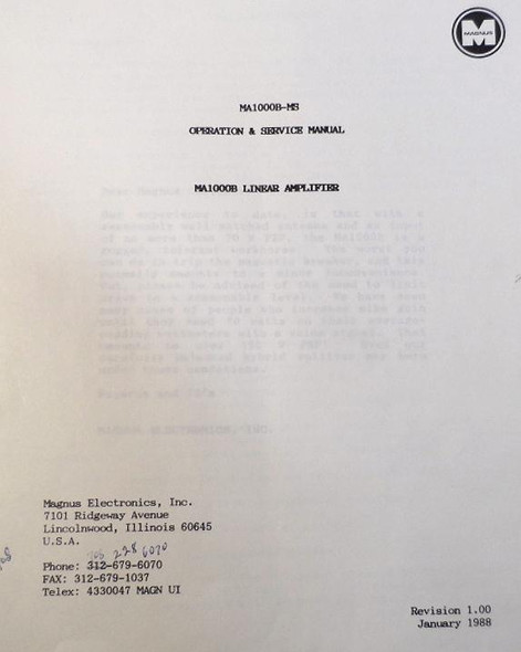 Magnus (Metron) MA-1000B Operation Manual Copy