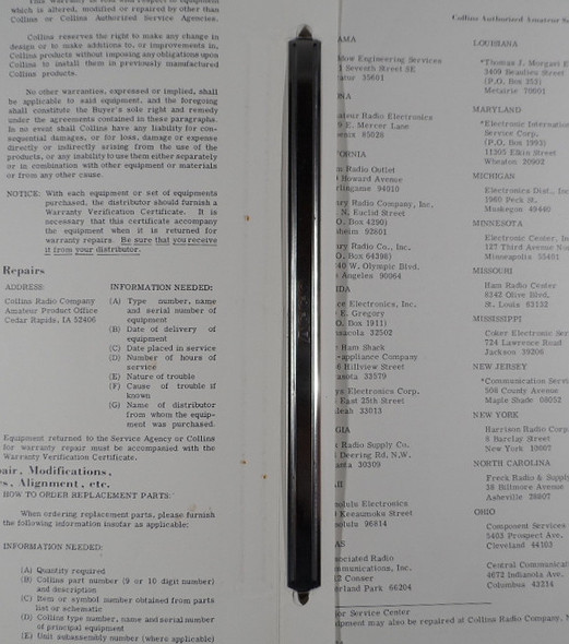 Collins Original 75S-3B & 75S-3C  Receiver Manual with Metal Clasp Binder from Rockwell International 7th Addition Nov 1975 #2c