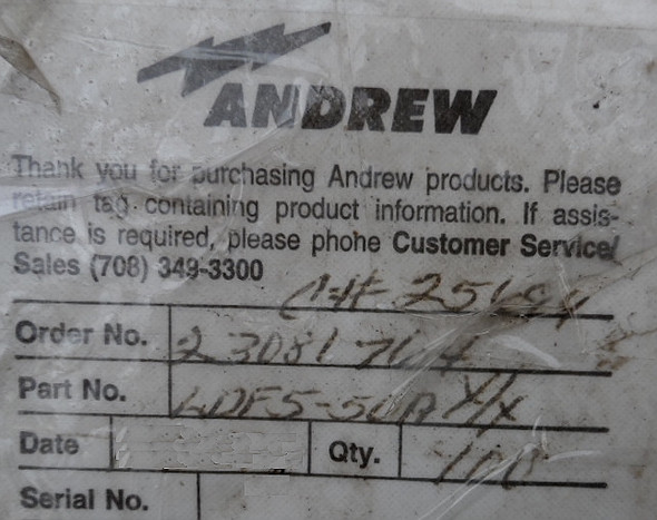 Andrew LDF5-50, 100 Feet of 7/8 Heliax Hard Line NOS Factory Roll