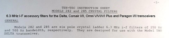 Ten-Tec  282, 250 Hz Filter for the Delta, Corsair, Omni  V, VI, VI Plus & Paragon New in Box
