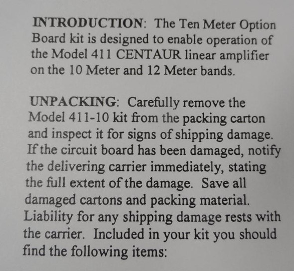 Ten-Tec Model 411-10 Optional 10 Meter Modification Board for the Centaur Amplifier NEW in Box
