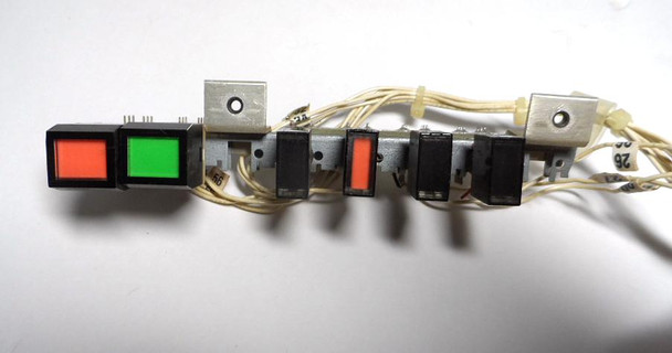 Used front panel 'Wink' switch assembly with ON/OFF and meter switches for Alpha 78PA, 76PA, and 374A linear amplifiers. Complete with wiring harness and push buttons. Excellent condition part for restoring your classic ETO Alpha kilowatt amplifier.