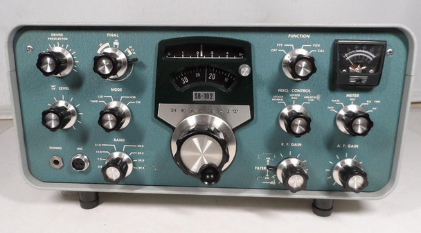 Vintage Heathkit SB-102 HF transceiver in Very Good cosmetic condition, untested. 80-10m SSB/CW tube rig with solid-state LMO. Classic collector/restoration project. Great for SB-series station. Nationwide shipping available.
