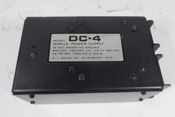 RL Drake DC-4 12V DC Mobile Power Supply with interface cable. For TR-4 / TR-4C series transceivers. Collector quality NOS. Perfect for mobile or portable Drake station. Nationwide shipping available.