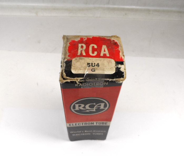 Vintage NOS RCA 5U4G rectifier tube in classic ST shoulder shape with WLT base marking. Authentic USA-made full-wave rectifier for Collins 516F-2 low voltage section. Ideal for vintage ham radio restoration, Collins S-Line gear, and tube audio equipment