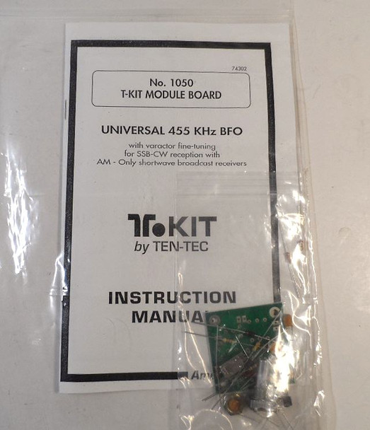 Ten-Tec T-Kit Model 1050/1051 Universal 455 kHz BFO module board unbuilt. Adds CW SSB reception to AM shortwave radios. Varactor tuned, 6-15VDC. Easy homebrew project for vintage receivers and scanners. Genuine Ten-Tec accessory kit.