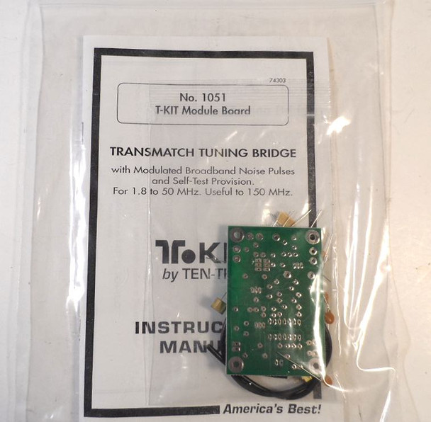 Ten-Tec Model 1051 T-Kit Transmatch Tuning Bridge module board unbuilt. RF noise bridge for safe, off-air antenna tuner adjustment. Modulated pulses for easy nulling to 50 ohms. Simple build, great for ham radio transmatches and tuners. Genuine Ten-Tec accessory.