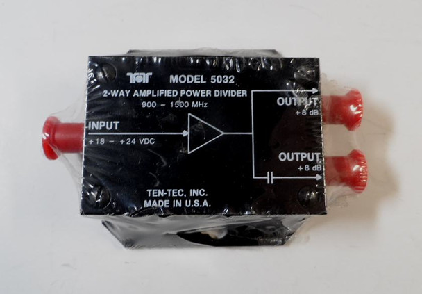 Ten-Tec Model 5022/5032 2-Way Amplified Power Divider new original package, 900-1500 MHz, F connectors. Active RF splitter with gain for UHF antennas, receivers. 50 ohm design. Genuine Ten-Tec ham radio accessory.