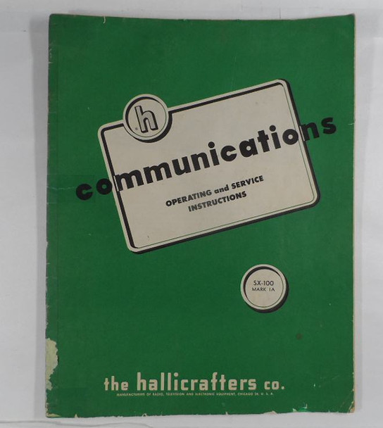 Original Hallicrafters SX-100 Mark 1A Receiver Operating & Service Manual. Complete used vintage manual with schematics for the classic SX100 Mark 1A Ham radio receiver. Perfect for restoration and operation of this selectable sideband communications receiver. Clean pages, satisfaction guaranteed. Ships fast from Nationwide Radio & Eq Sales.