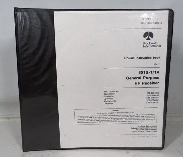 Original full Rockwell Collins 651S-1 / 651S-1A General Purpose HF Receiver Instruction and Service Manual. Complete technical documentation for operation, maintenance & repair. Excellent for collectors and restorers.