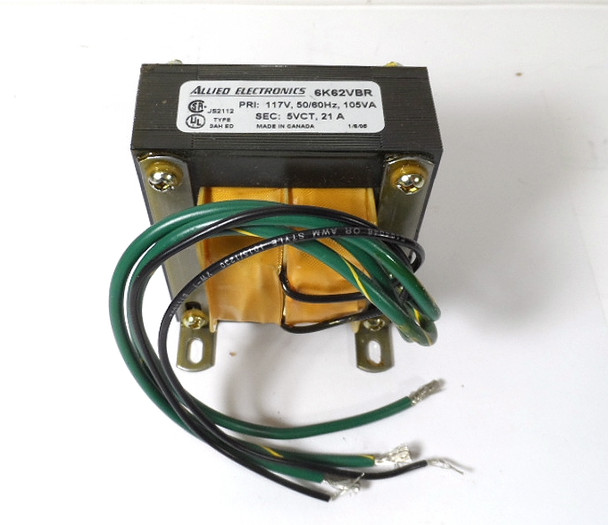 Allied Electronics 6K62VBR Filament Transformer 105 & 117 VAC,  5 Volt CT @ 21 Amps  50/60 hz New in Box