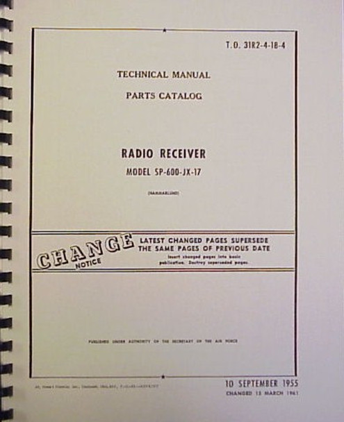 Hammarlund SP-600 JX17 Parts Catalog Manual Copy
