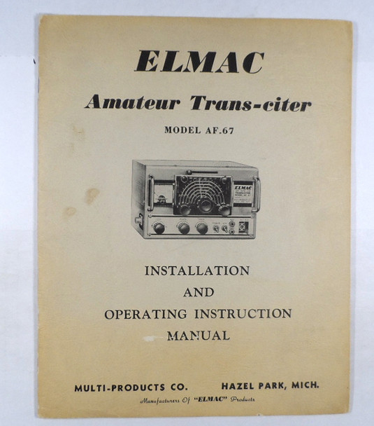 Multi-Elmac Model AF-67 Trans-citer Operating & Service Manual #1