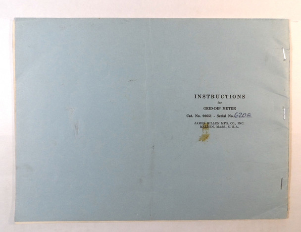 James Millen 90651 Grid Dip Meter Original Instruction Manual
