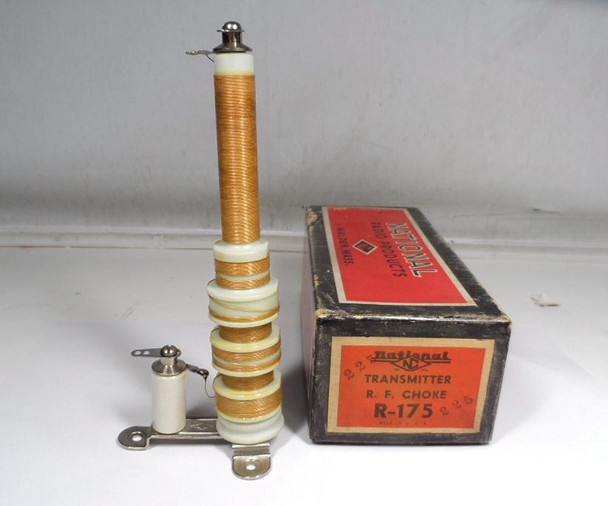 Vintage National R-175 Transmitter R.F. Choke – 800mA high-voltage multi-layer RF plate choke for ham radio amps. Genuine USA-made, tested & ready for 80-10m transmitters. Fast shipping!