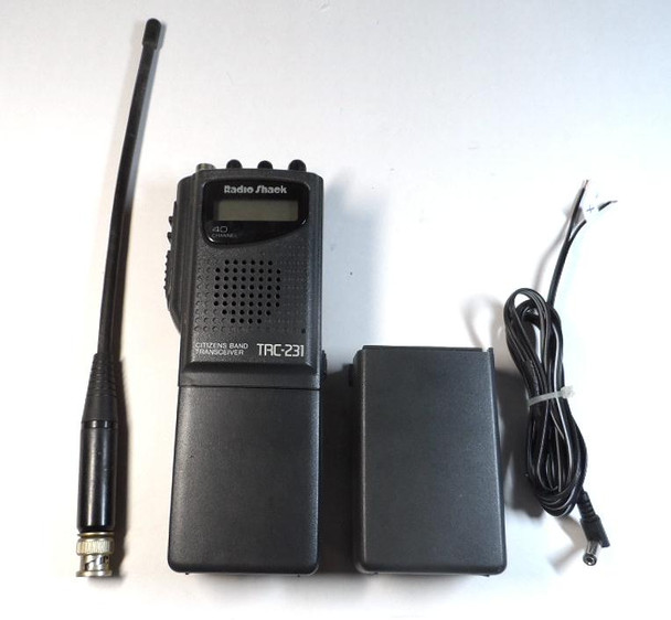 Excellent condition Radio Shack TRC-231 40-channel handheld CB walkie-talkie (21-1675). Fully working with bright illuminated LCD, full 5W power, ANL, adjustable squelch, power saver, and ceramic filter. Compact design (approx. 7" tall) runs on AA batteries or DC power. Classic late-90s Radio Shack quality in great cosmetic shape — perfect for collectors, emergency comms, or CB enthusiasts. Includes [list what you have: antenna, batteries, manual, box if any]. Tested and ready to use. Ships fast!
