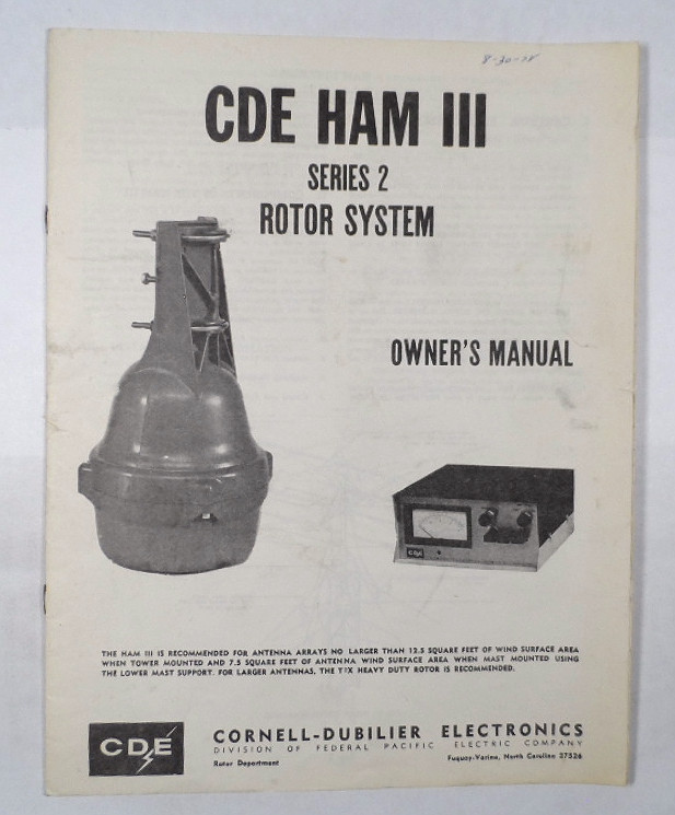 Cde Rotor Controller Models CDE Ham III Series 2 Rotor Original Owners Manual #1