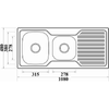 Eden Left 1 & 3/4 Bowl & Single Drainer Kitchen Sink 1080 x 480 x 170mm