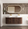 HAVANA 1500mm FLUTED CURVED WALL HUNG VANITY - SABLE WALNUT 
