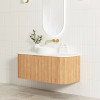 BONDI WALL HUNG FLUTED CURVE VANITY 1200mm - WOODLAND OAK (GOLD HANDLE)