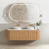 BONDI WALL HUNG FLUTED CURVE VANITY 1500mm - WOODLAND OAK (GOLD HANDLE)